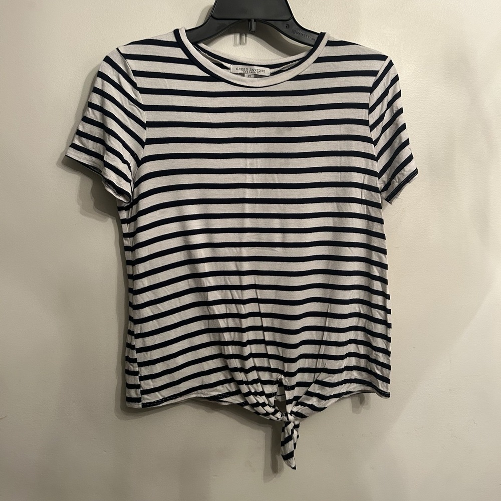 Green Envelope Women's‎ Blue/White Striped Short Sleeve Tee Top Size XS